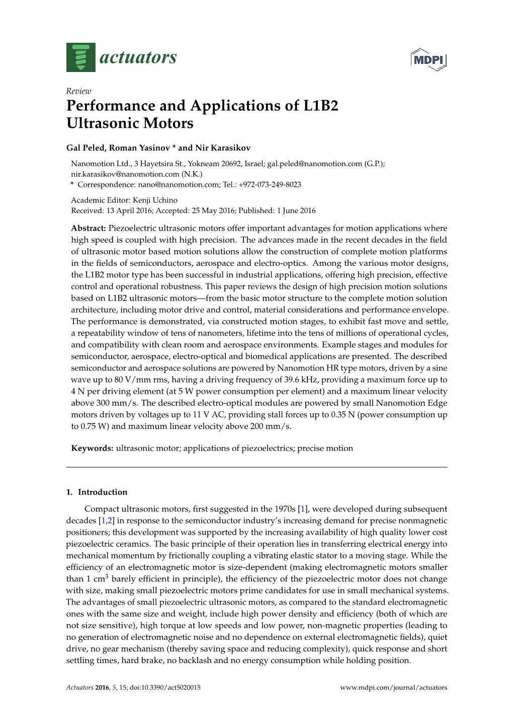 Performance and Applications of L1B2 Ultrasonic Motors