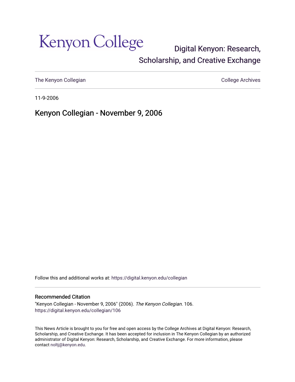 Kenyon Collegian College Archives