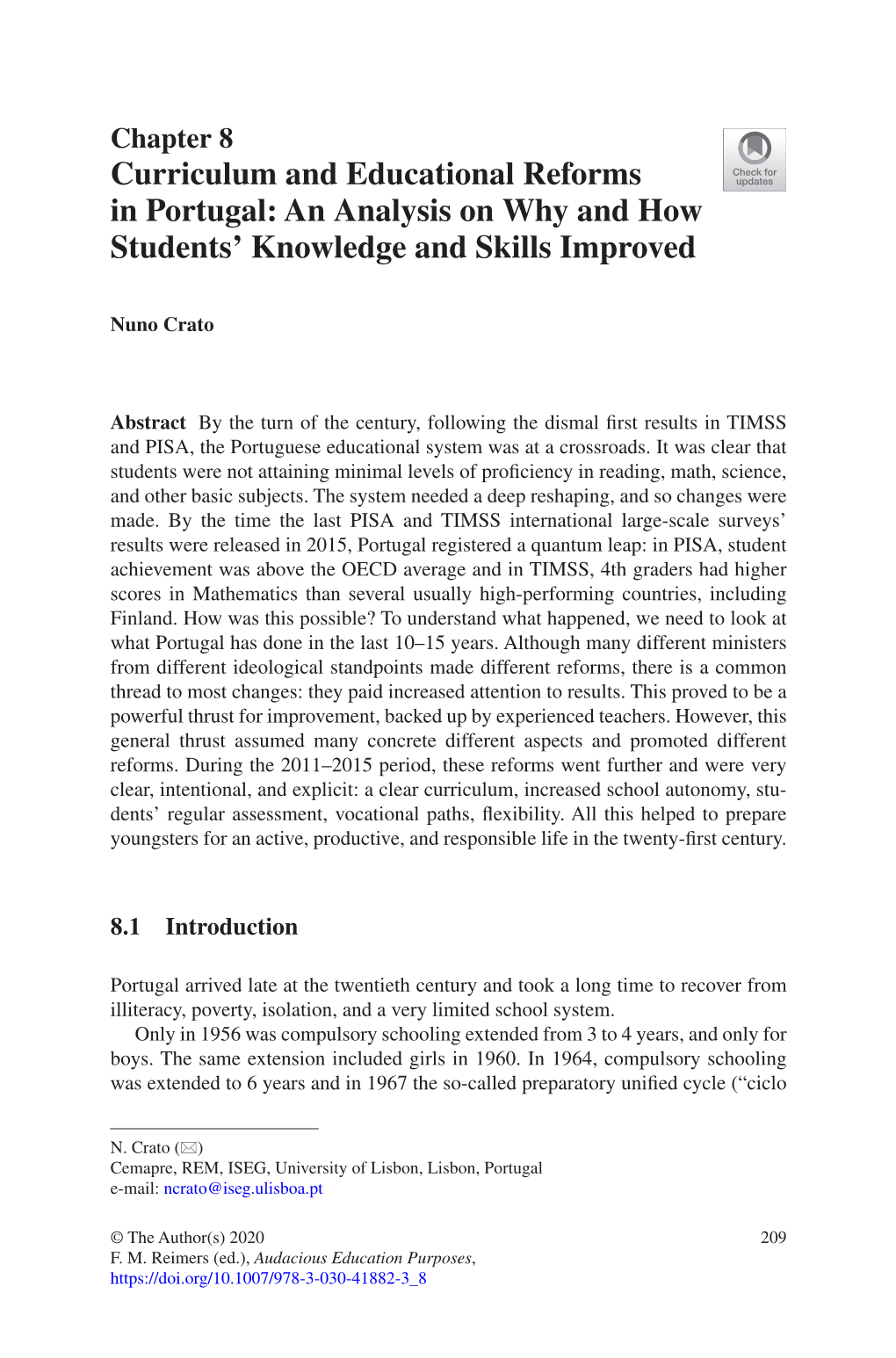 Curriculum and Educational Reforms in Portugal: an Analysis on Why and How Students' Knowledge and Skills Improved