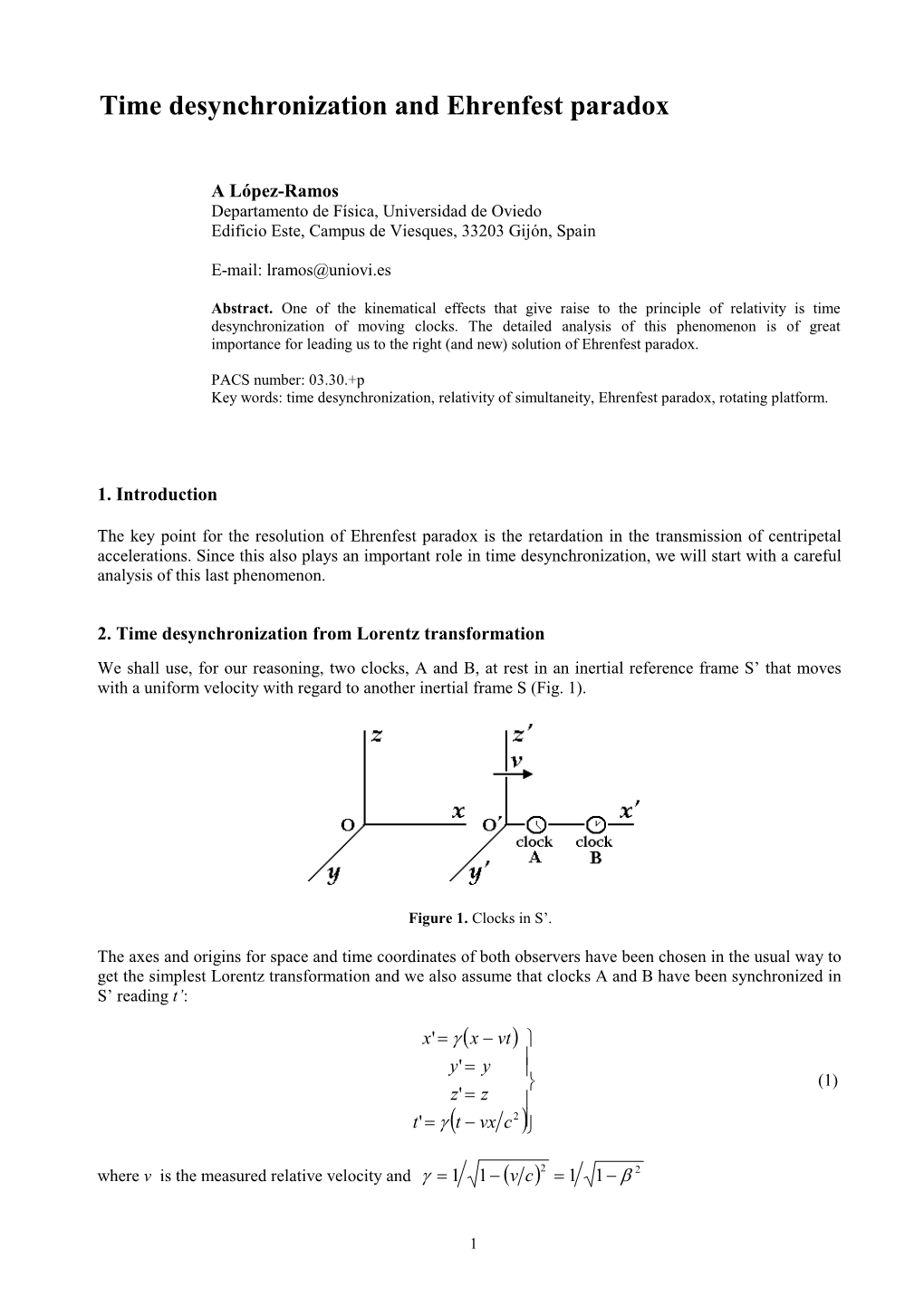 Time Desynchronization and Ehrenfest Paradox