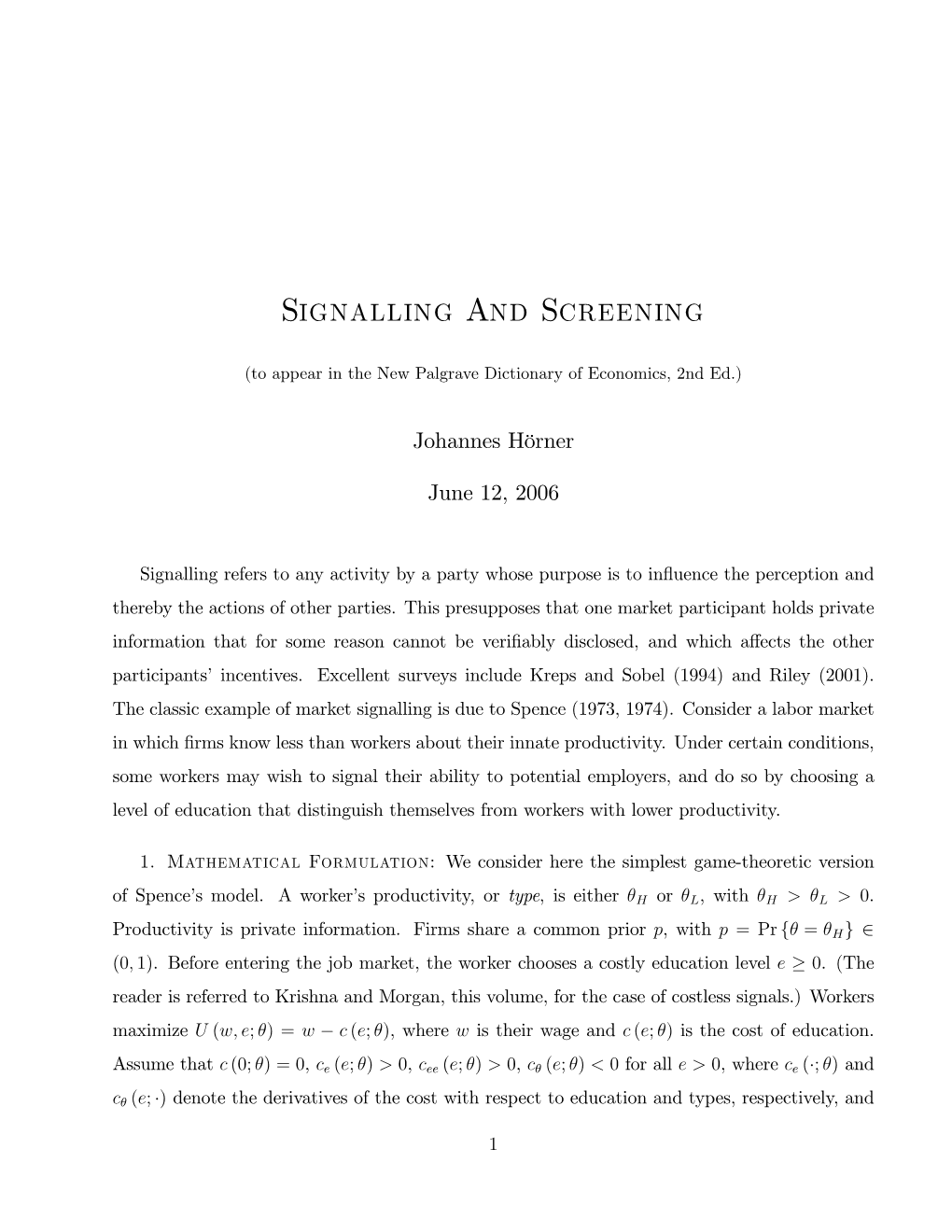 Signalling and Screening