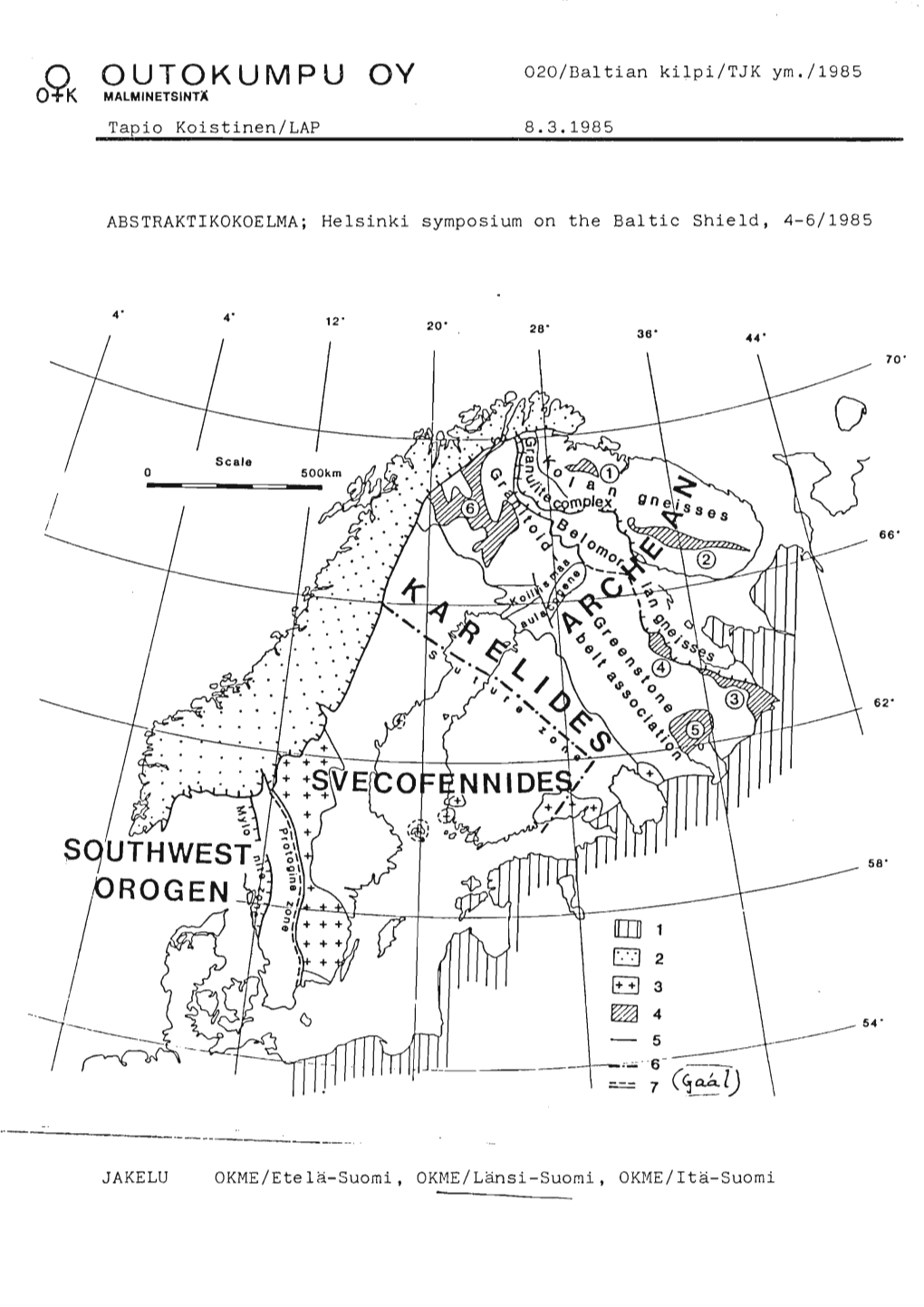 OUTOKUMPU OY 020/Baltian Kilpi/TJK Ym./1985 MALMINETSINTÄ Tapio Koistinen/LAP 8.3.1985