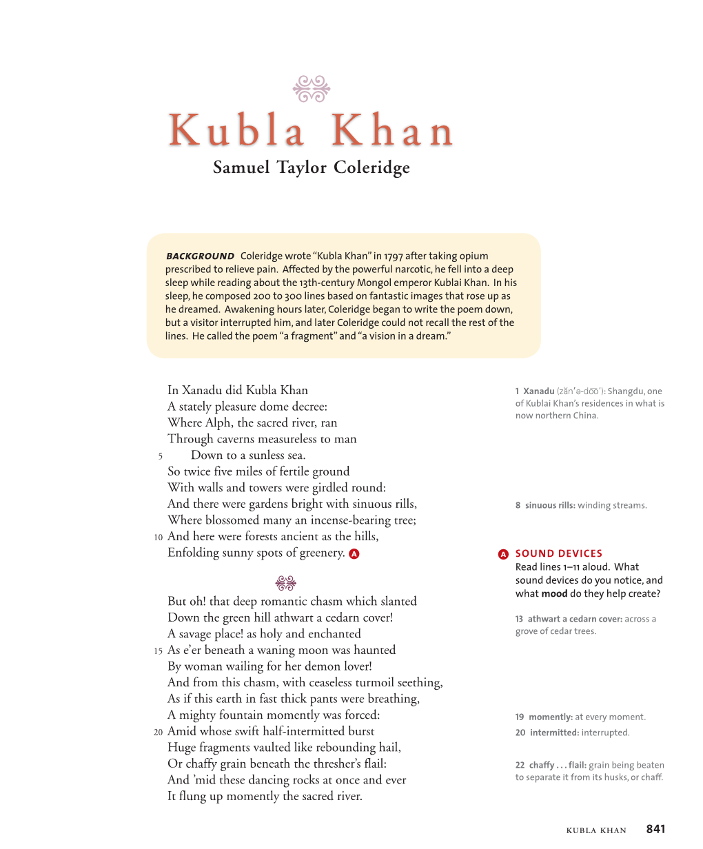 Kubla Khan Samuel Taylor Coleridge