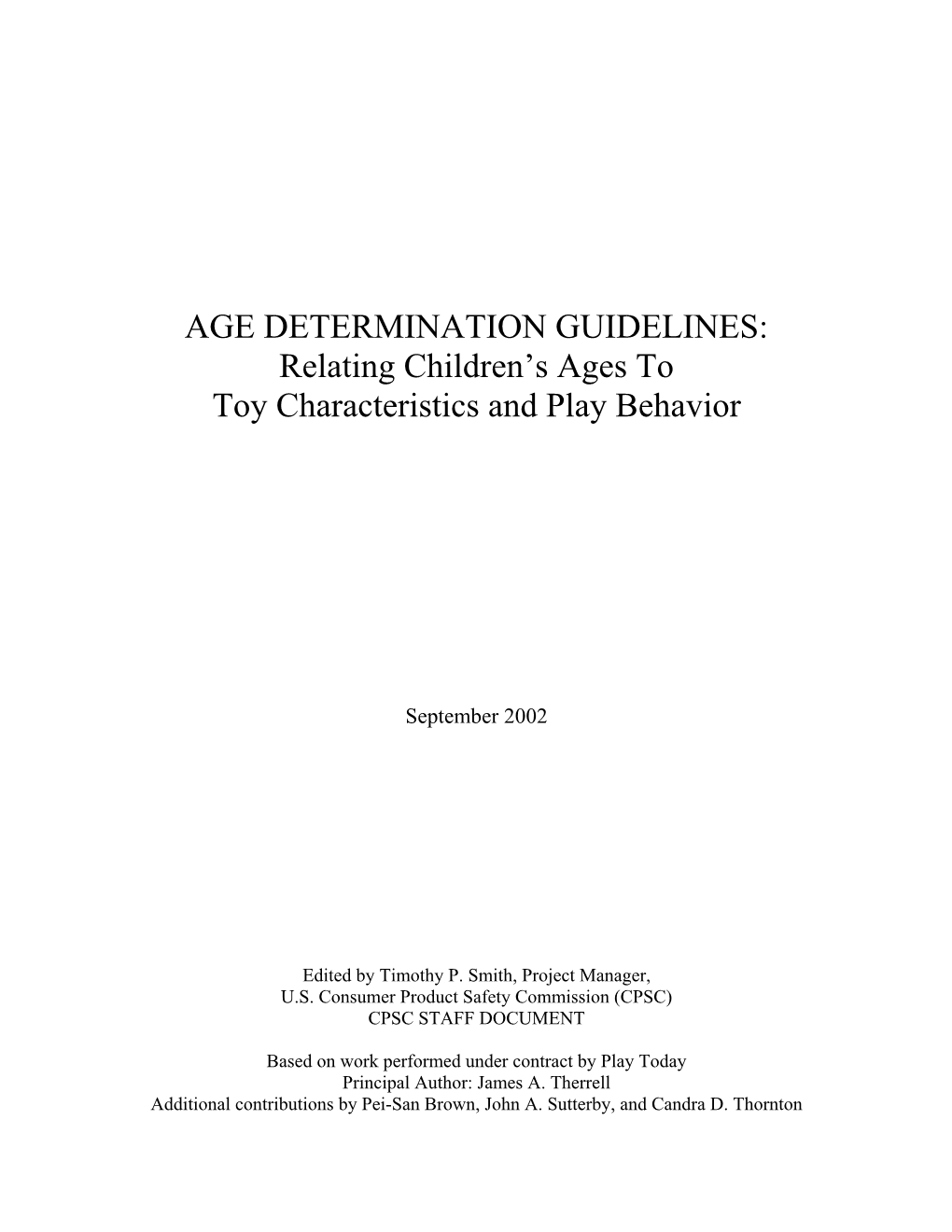 Relating Children's Ages to Toy Characteristics and Play Behavior