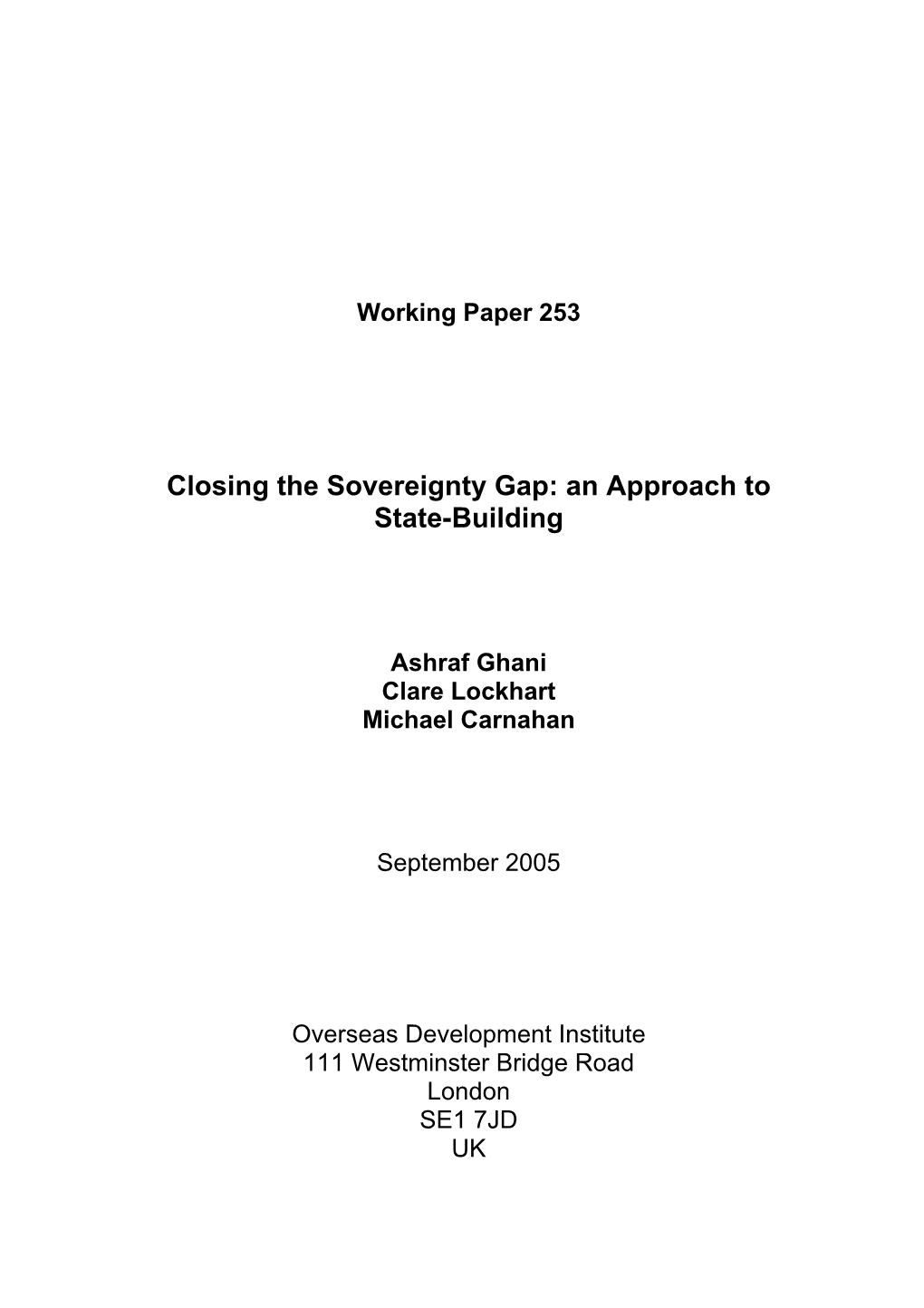 Closing the Sovereignty Gap: an Approach to State-Building