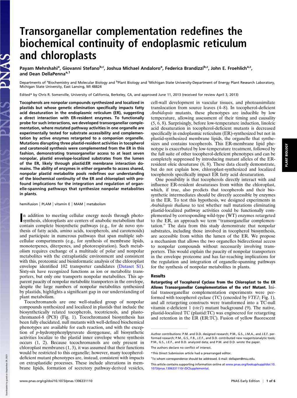 Transorganellar Complementation Redefines the Biochemical Continuity