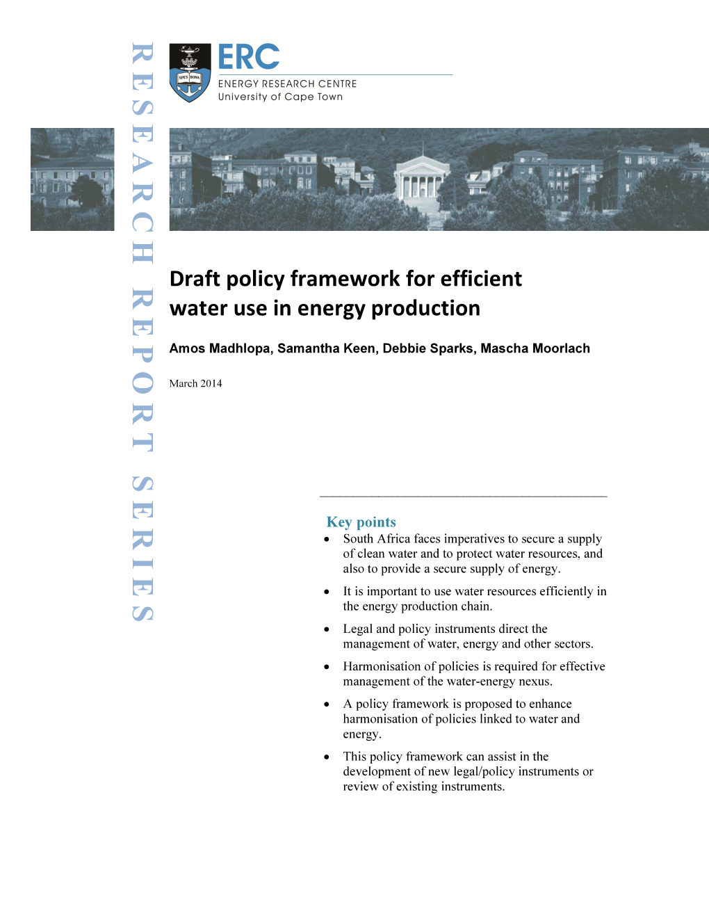 Page 1 Draft Policy Framework for Efficient Water Use in Energy