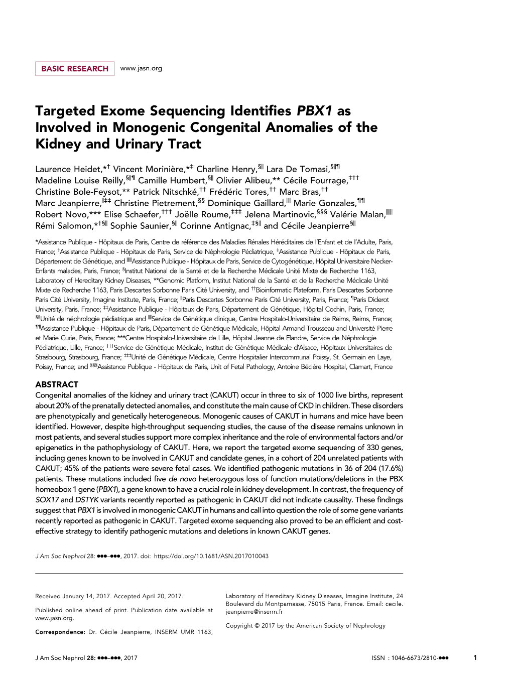 Targeted Exome Sequencing Identifies PBX1 As Involved In