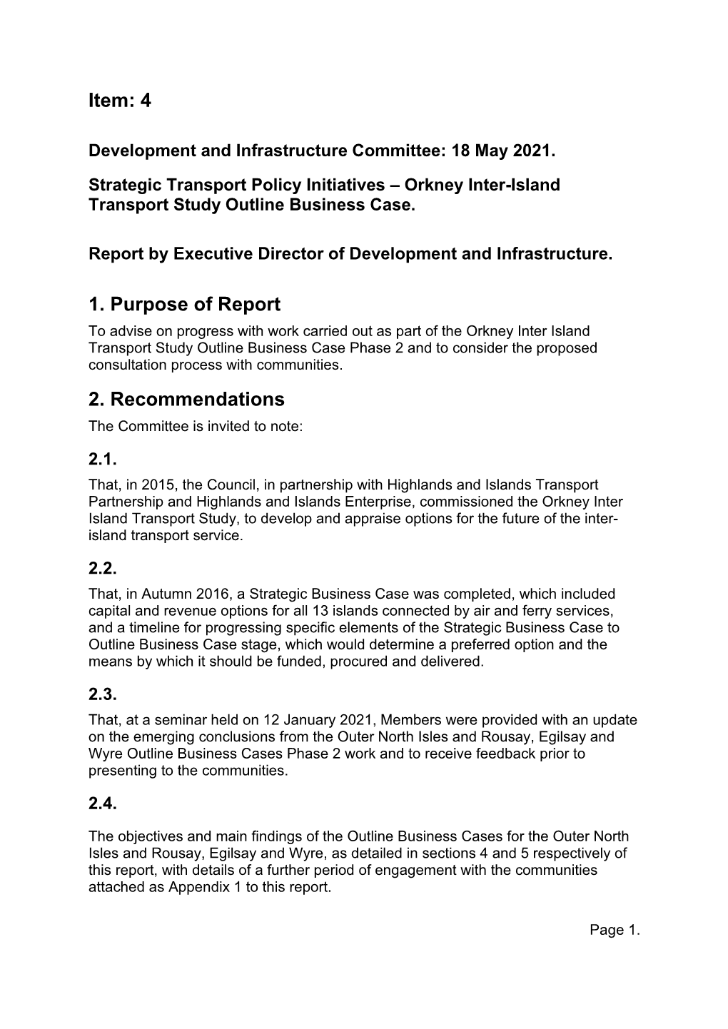 Strategic Transport Policy Initiatives – Orkney Inter-Island Transport Study Outline Business Case