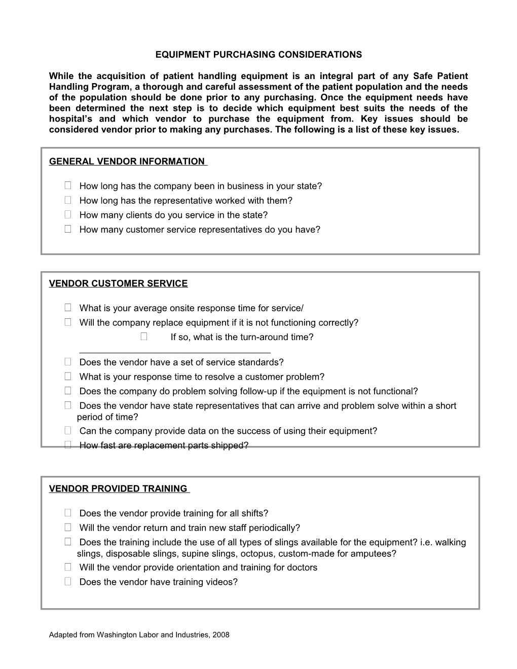 Equipment and Purchasing Considerations