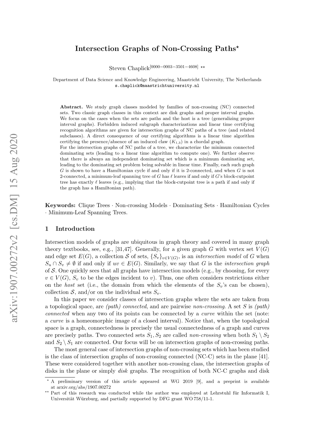 Arxiv:1907.00272V2 [Cs.DM] 15 Aug 2020 a Curve Is a Homeomorphic Image of a Closed Interval)