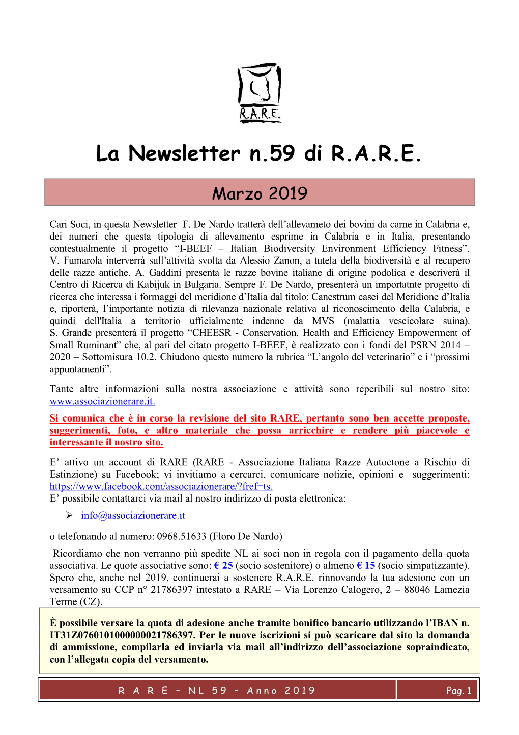 La Newsletter N.59 Di R.A.R.E