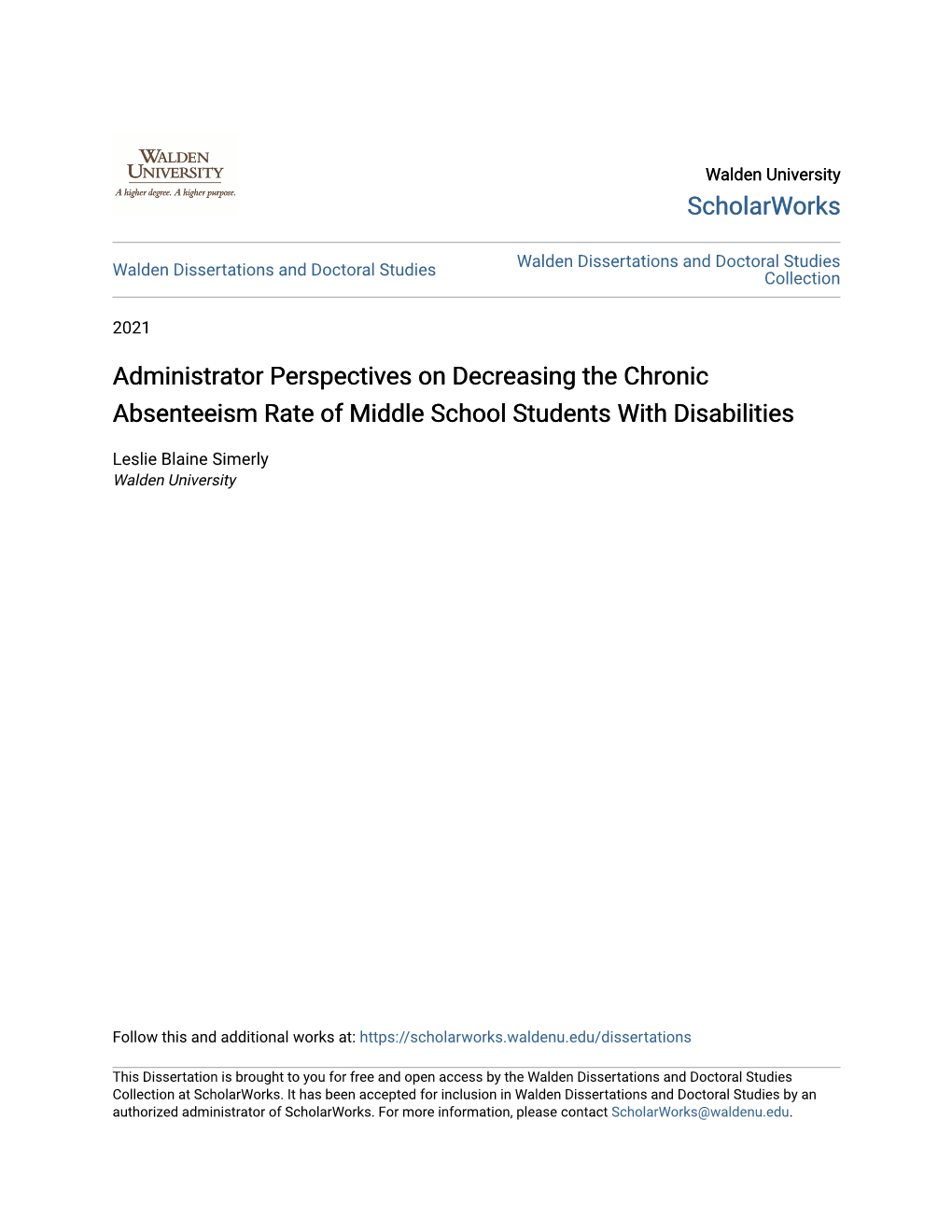 Administrator Perspectives on Decreasing the Chronic Absenteeism Rate of Middle School Students with Disabilities