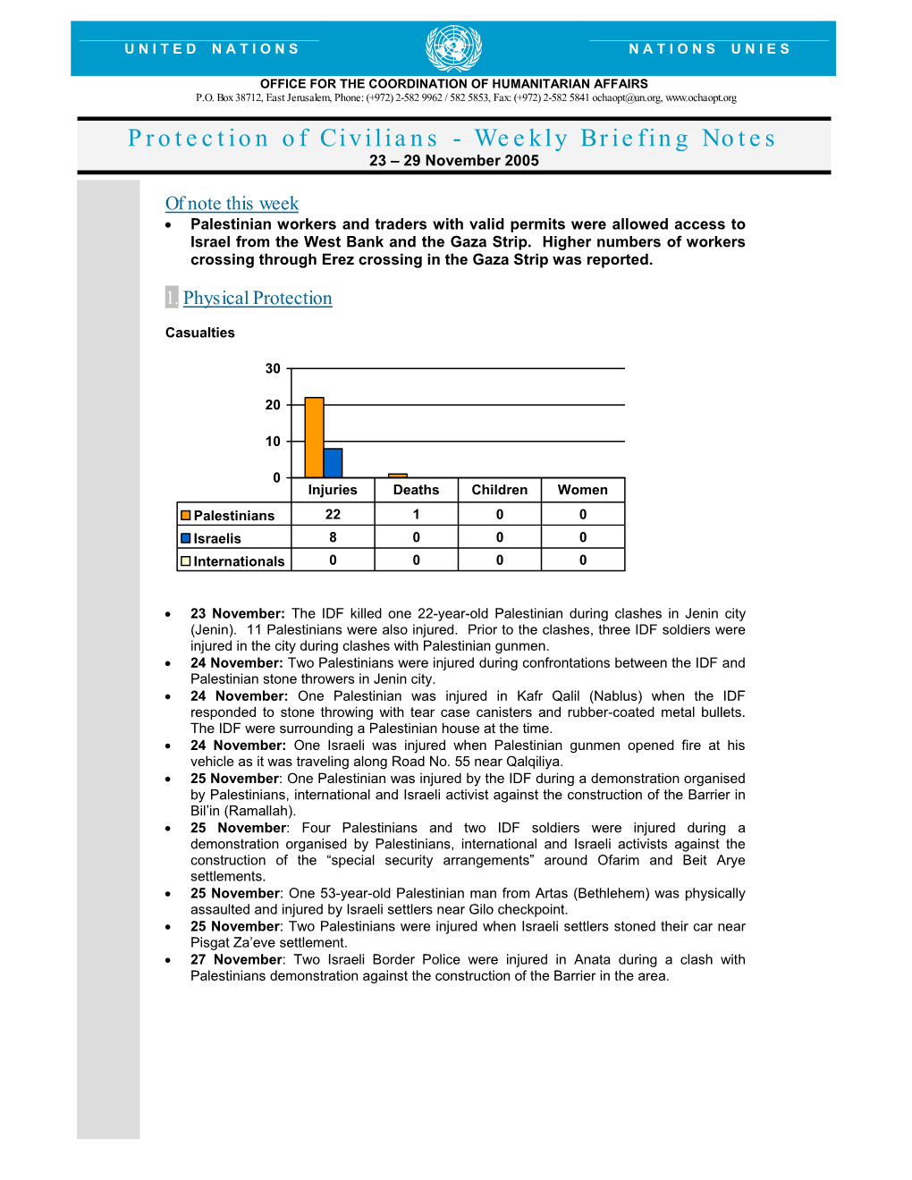 Protection of Civilians - Weekly Briefing Notes 23 – 29 November 2005