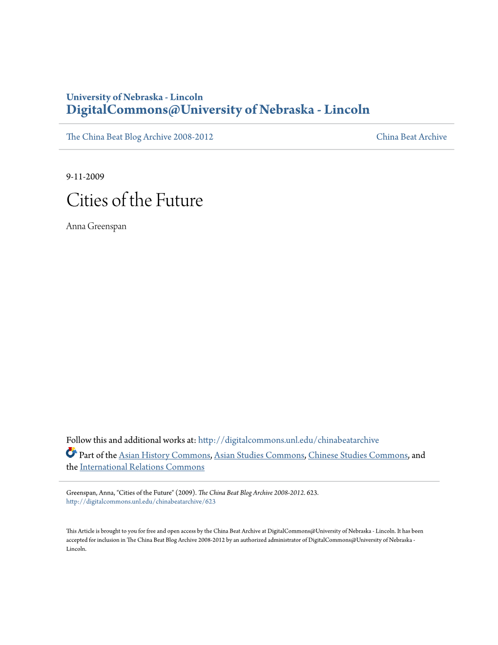 Cities of the Future Anna Greenspan