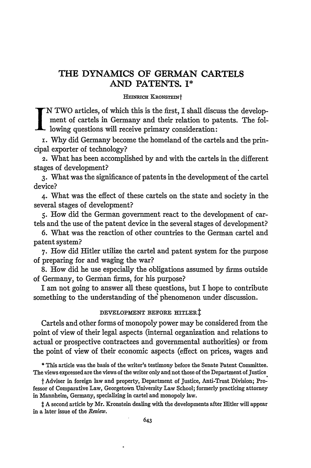 The Dynamics of German Cartels and Patents. I*