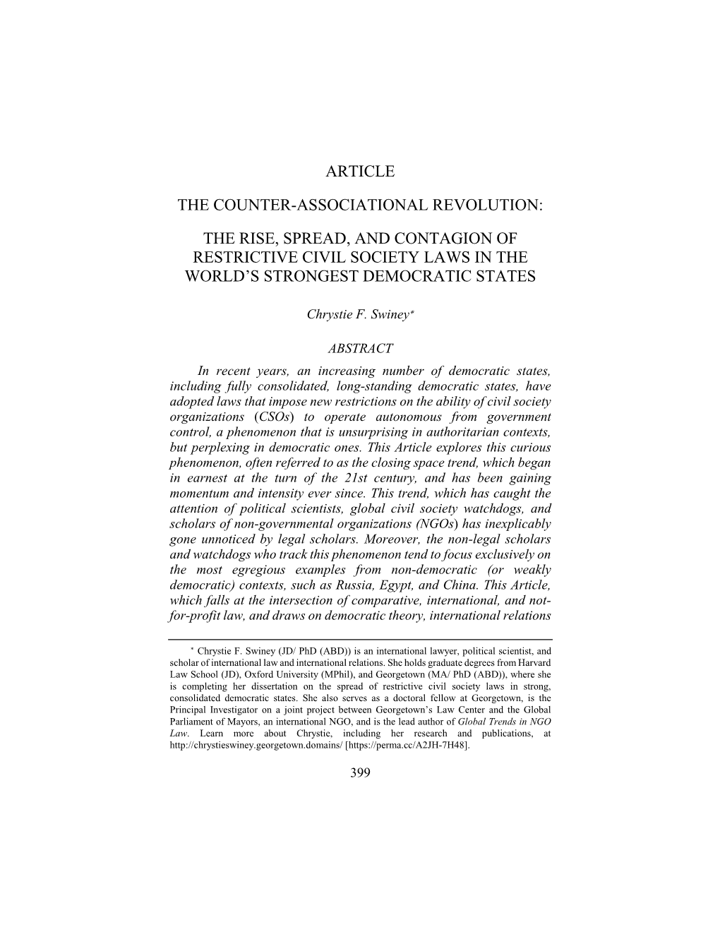 The Rise, Spread, and Contagion of Restrictive Civil Society Laws in the World’S Strongest Democratic States