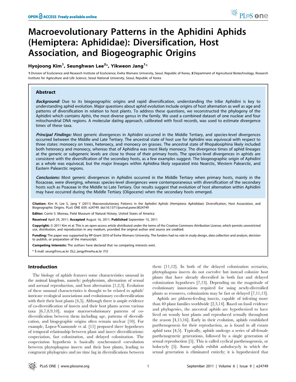 Macroevolutionary Patterns in the Aphidini Aphids (Hemiptera: Aphididae): Diversification, Host Association, and Biogeographic Origins