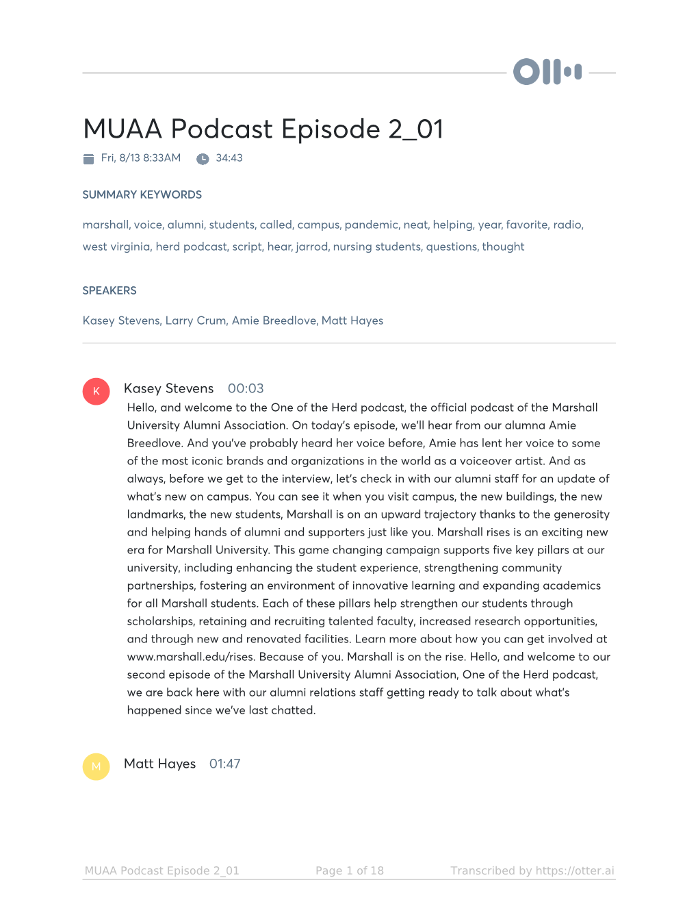 MUAA Podcast Episode 2 01 Fri, 8/13 8:33AM 34:43