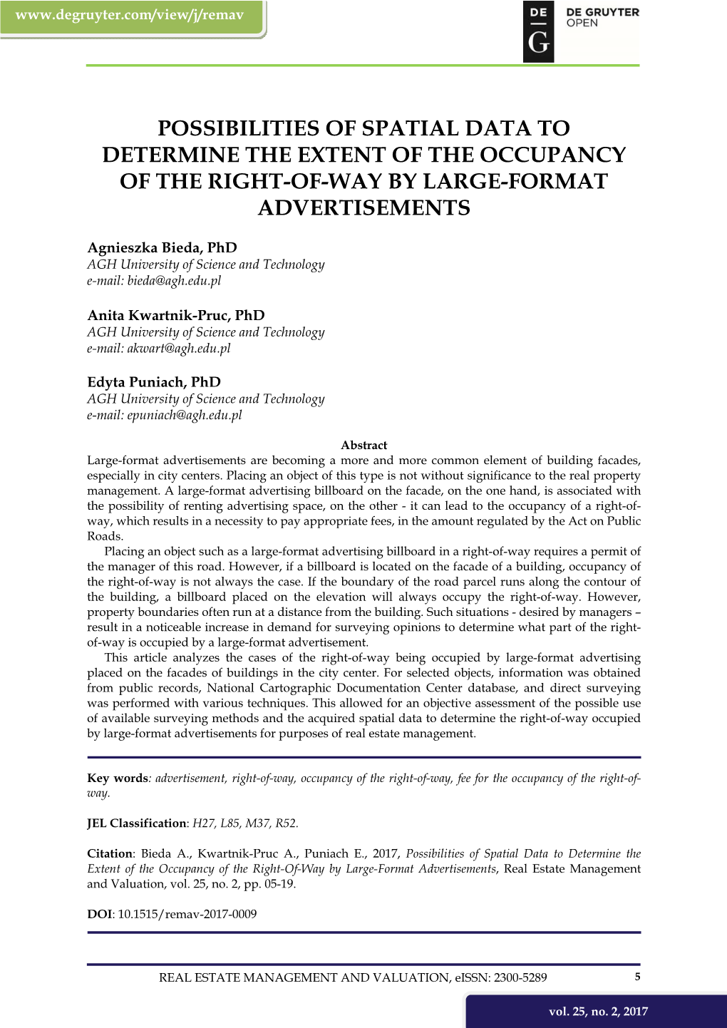 Possibilities of Spatial Data to Determine the Extent of the Occupancy of the Right-Of-Way by Large-Format Advertisements