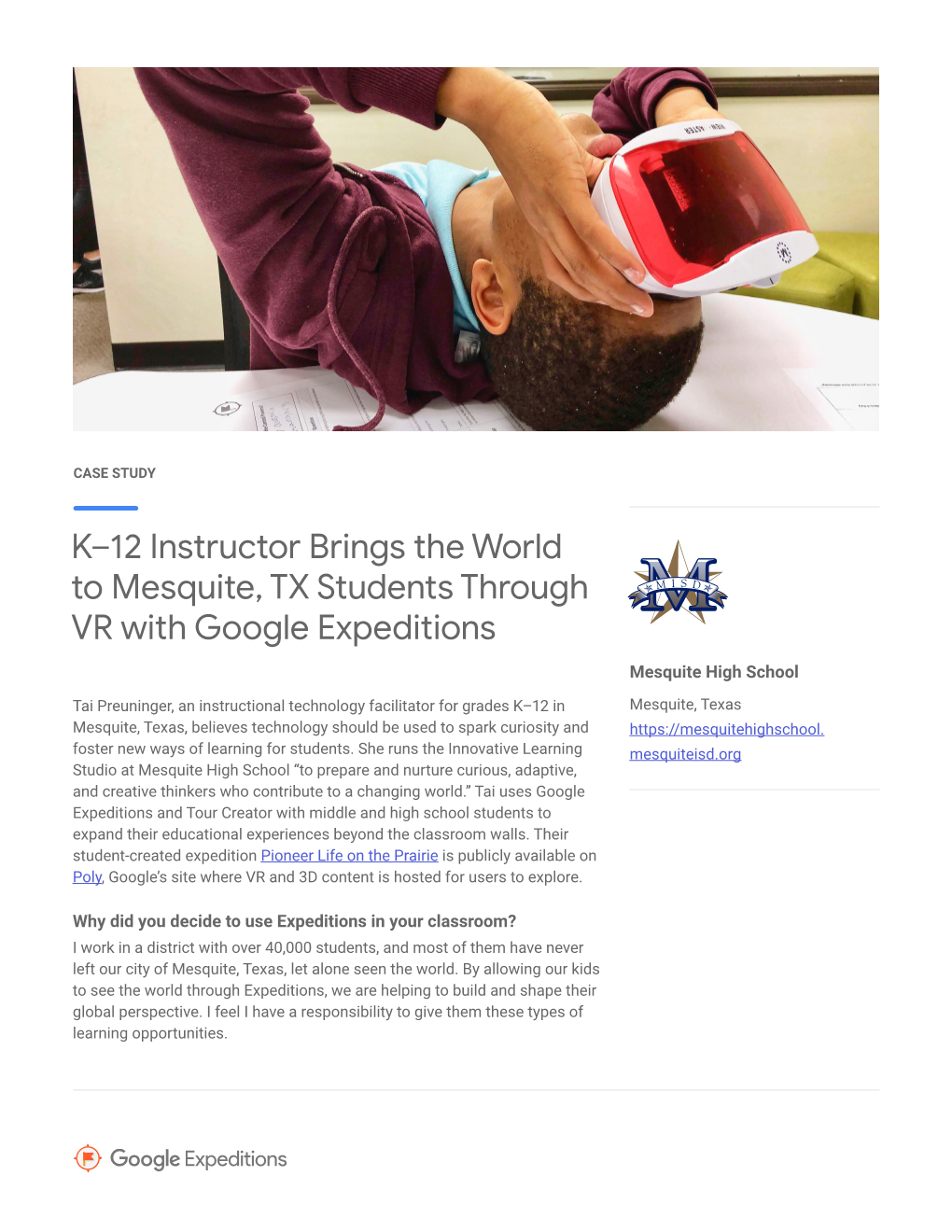 K–12 Instructor Brings the World to Mesquite, TX Students Through VR with Google Expeditions