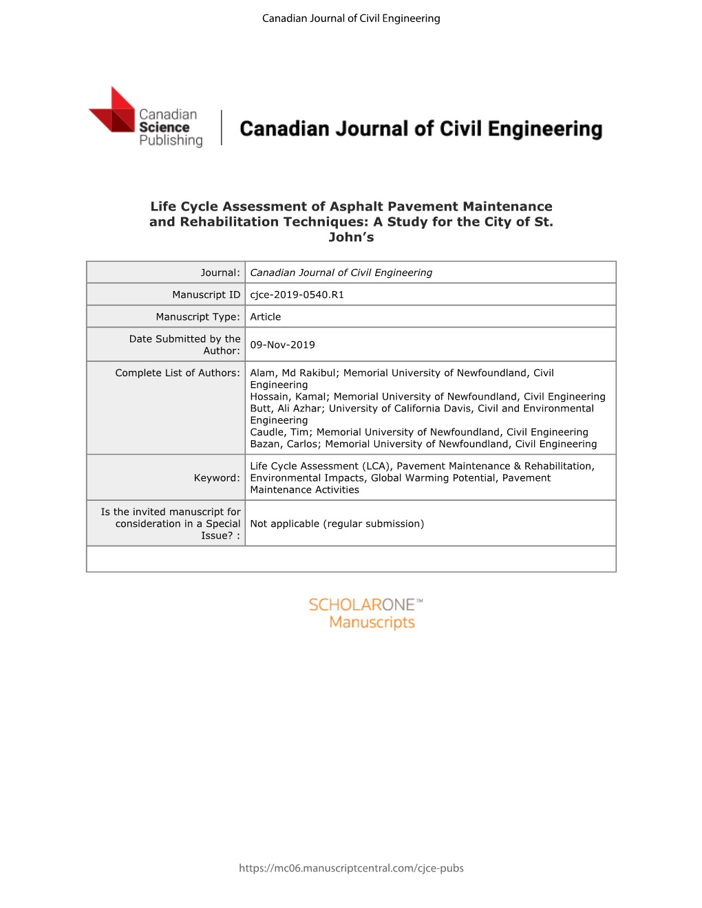 Life Cycle Assessment of Asphalt Pavement Maintenance and Rehabilitation Techniques: a Study for the City of St