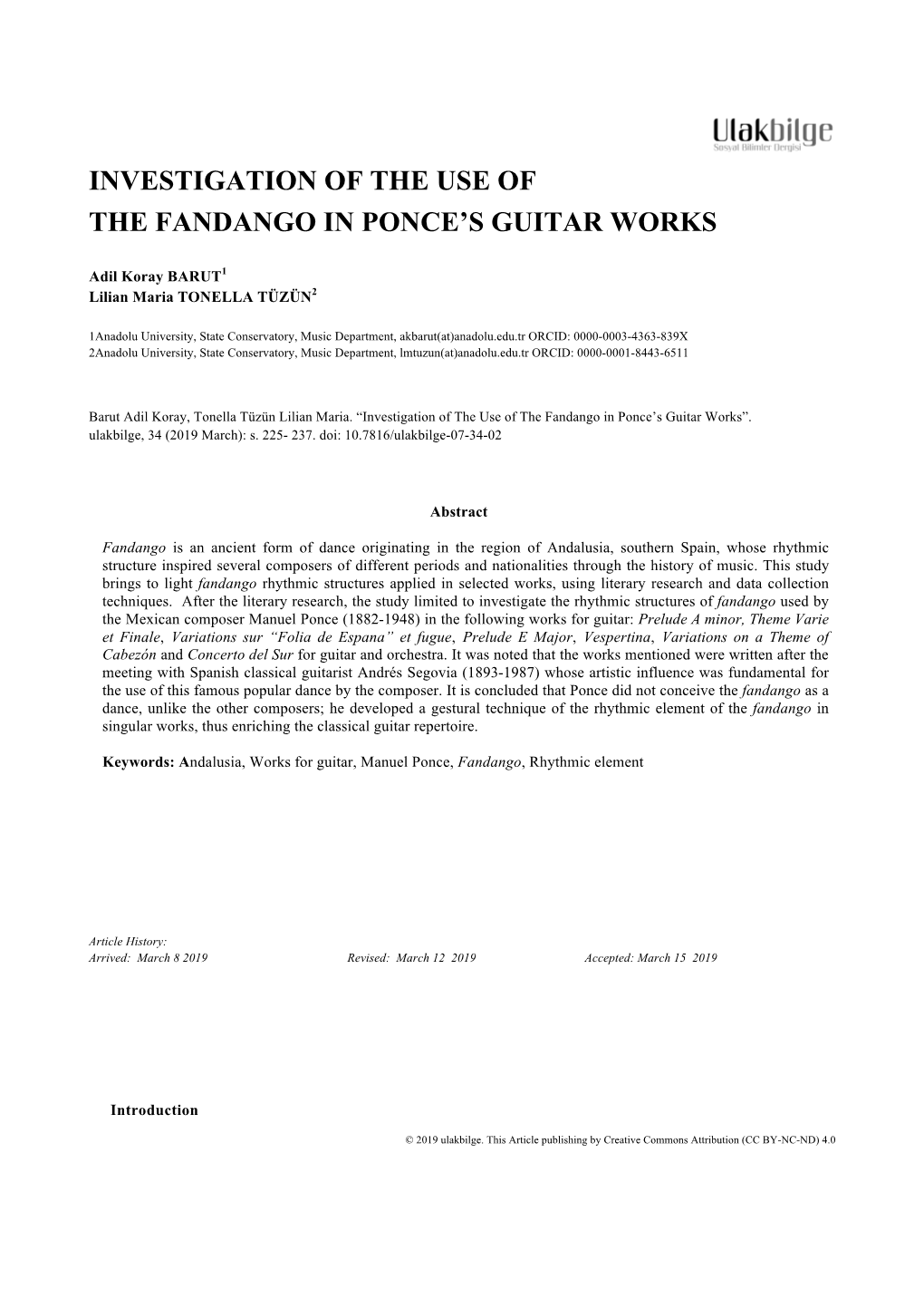 Investigation of the Use of the Fandango in Ponce's