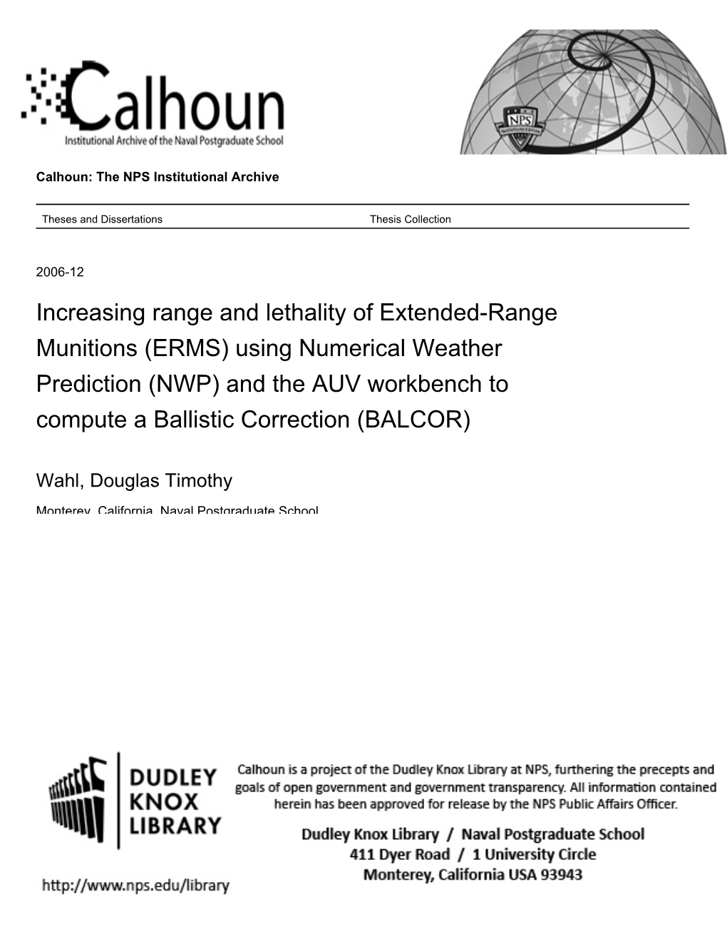 Using Numerical Weather Prediction (NWP) and the AUV Workbench to Compute a Ballistic Correction (BALCOR)