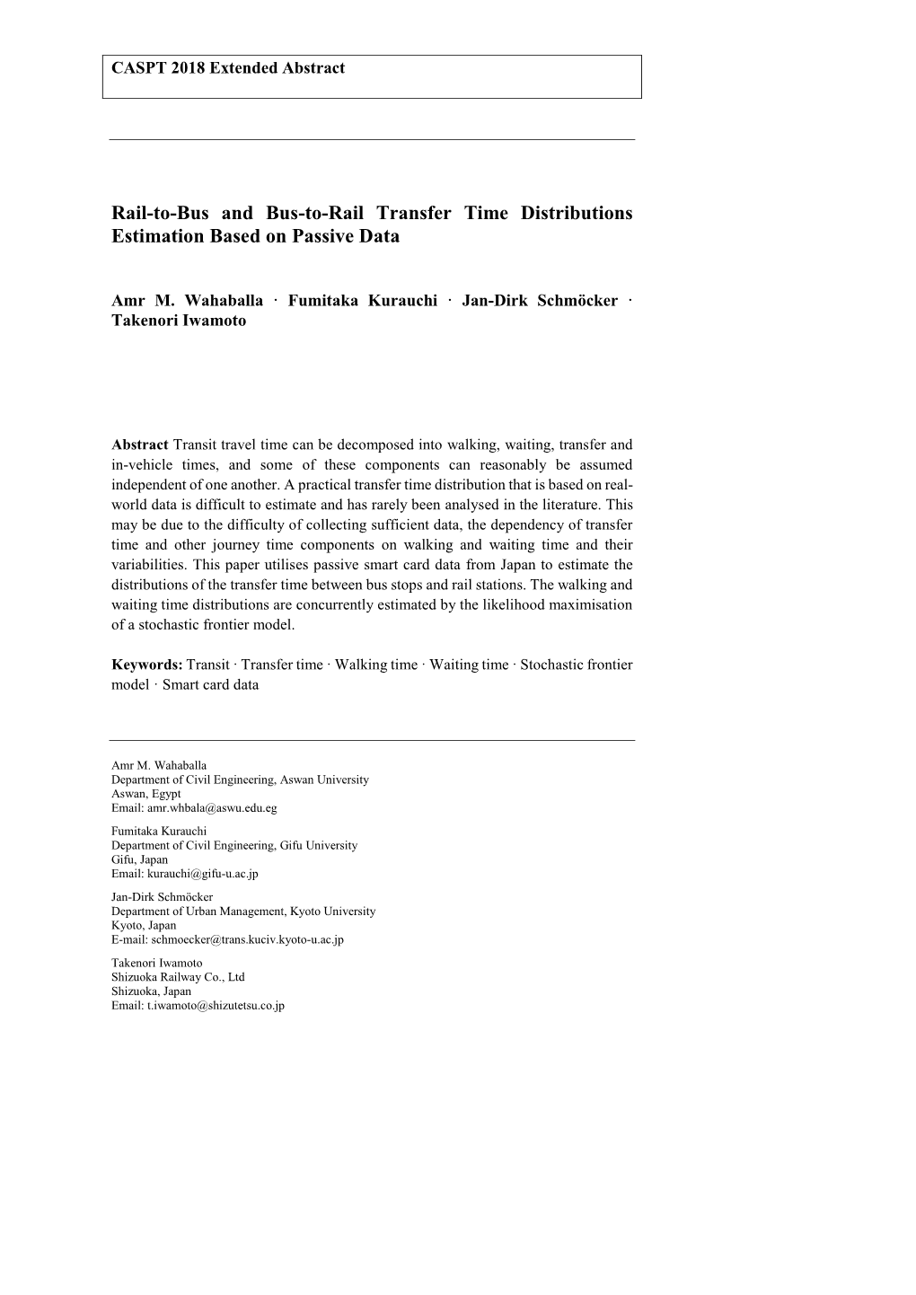 Rail-To-Bus and Bus-To-Rail Transfer Time Distributions Estimation Based on Passive Data