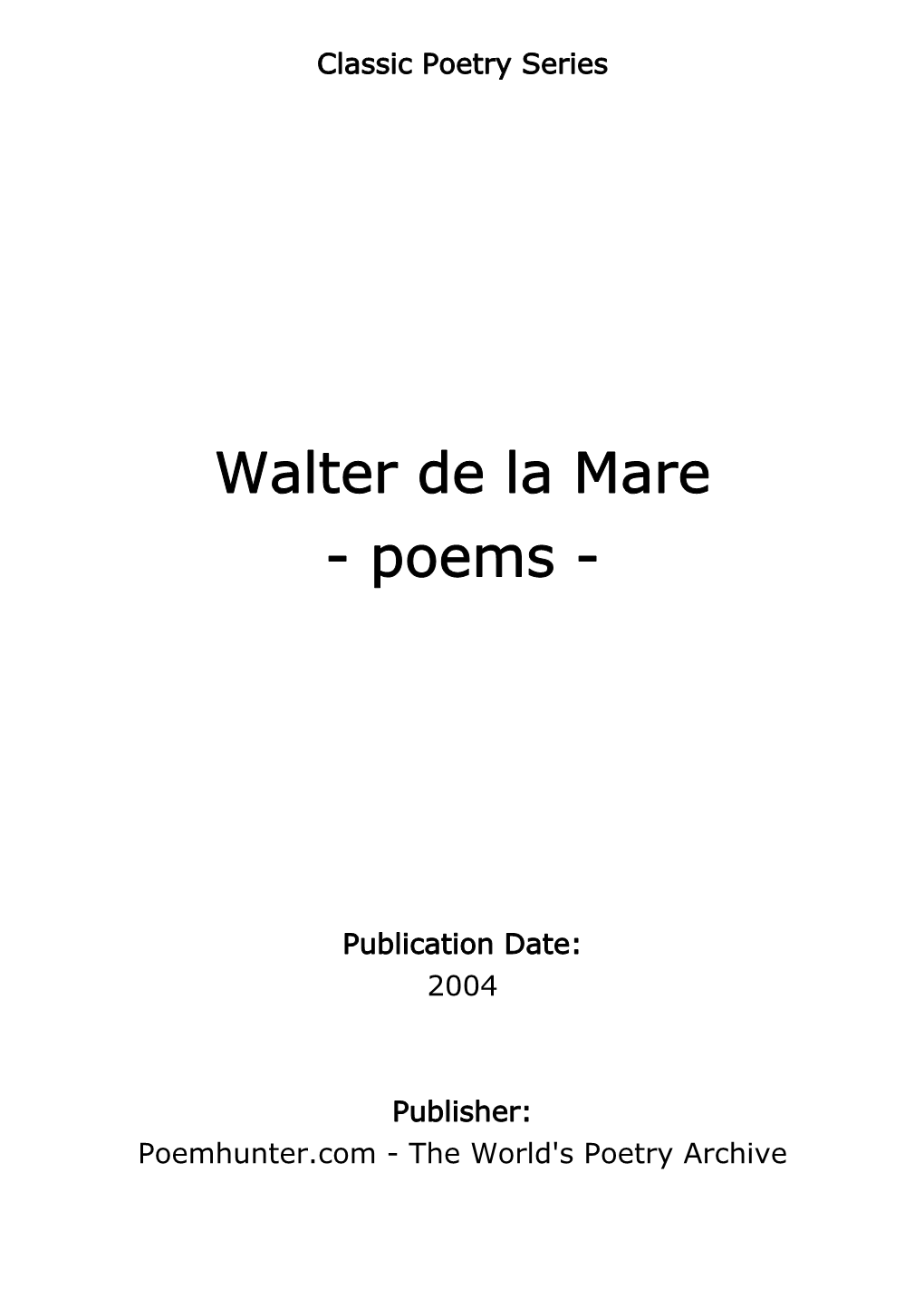 Walter De La Mare - Poems