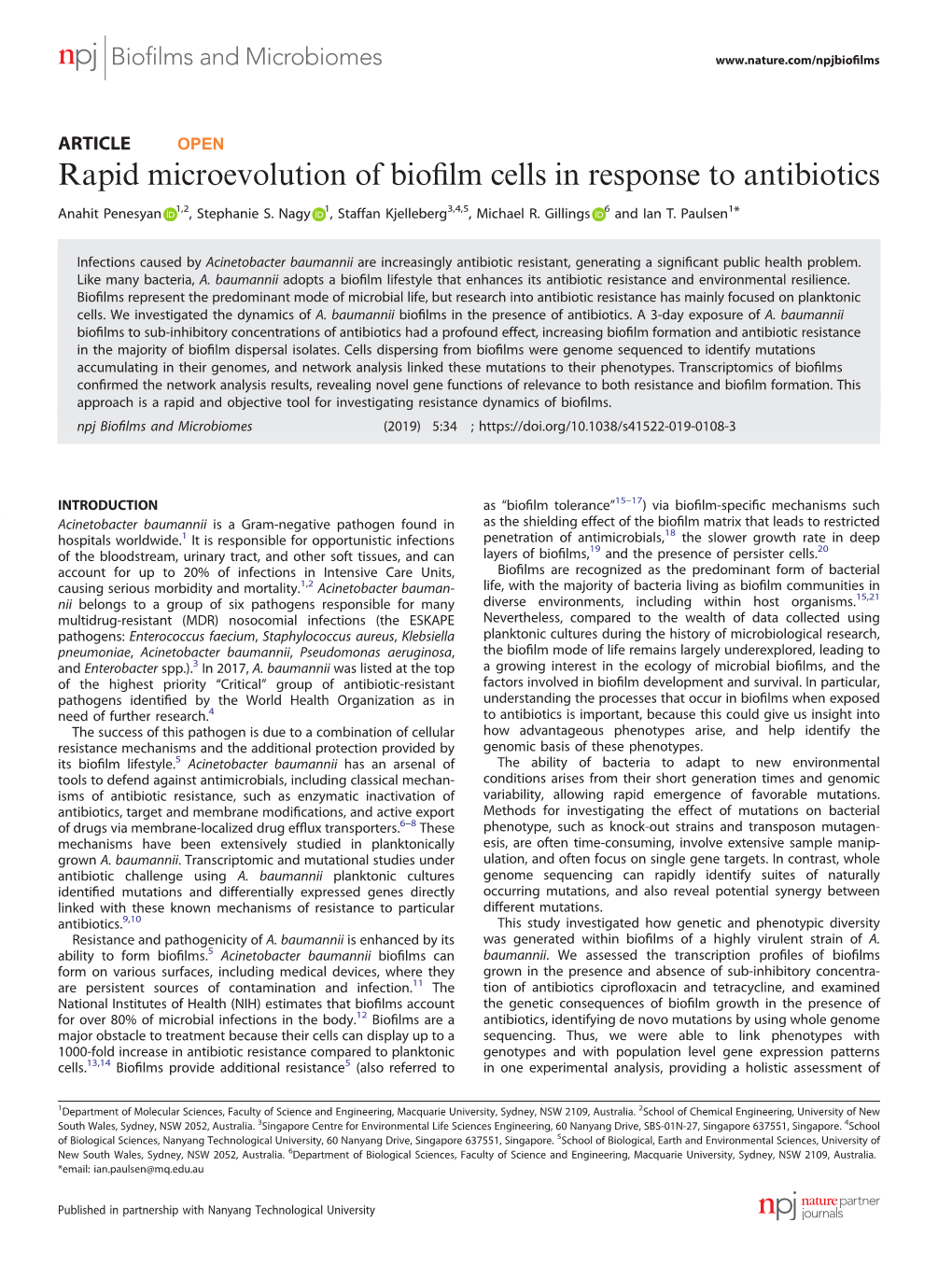 Rapid Microevolution of Biofilm Cells in Response to Antibiotics