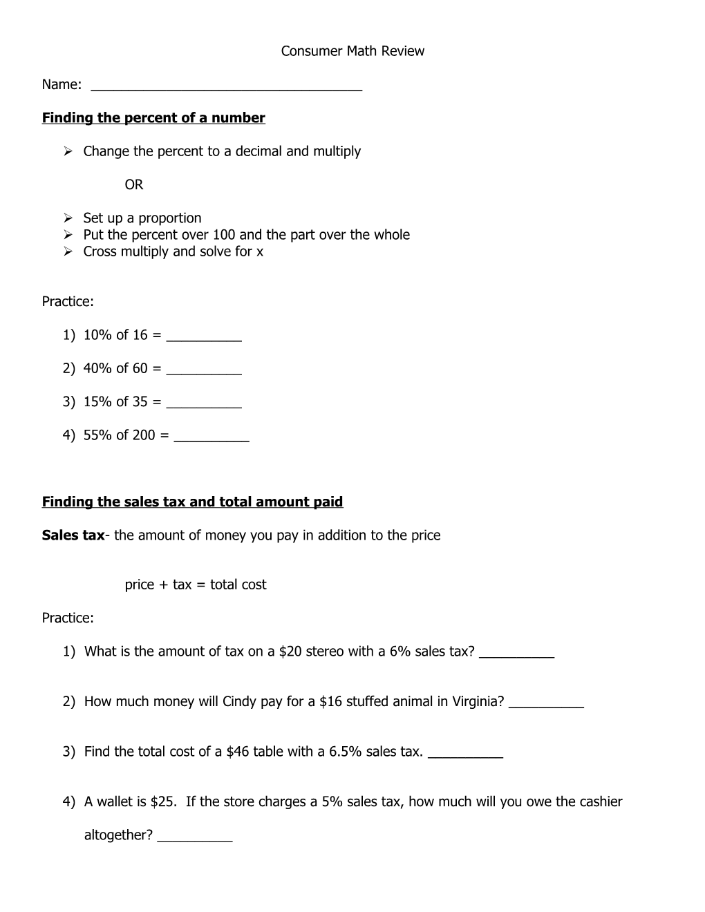 Consumer Math Review