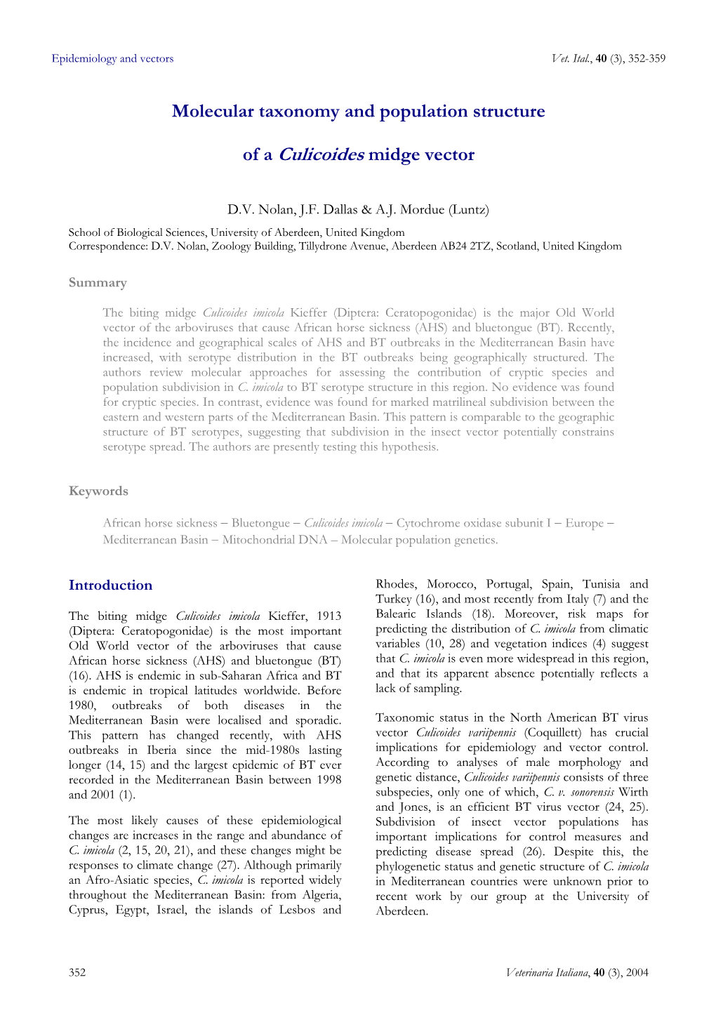 Molecular Taxonomy and Population Structure of a Culicoides Midge Vector