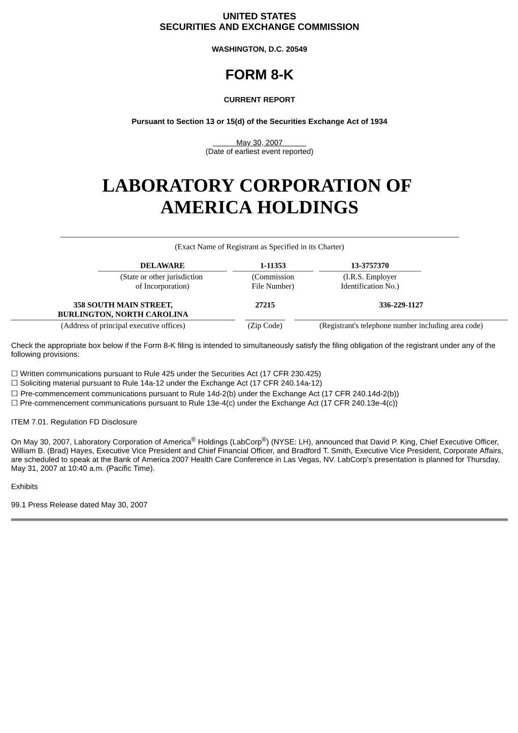 Laboratory Corporation of America Holdings