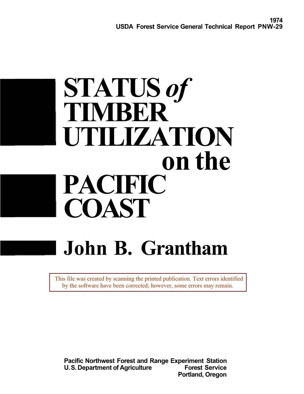 Statusof TIMBER UTILIZATION on the PACIFIC COAST