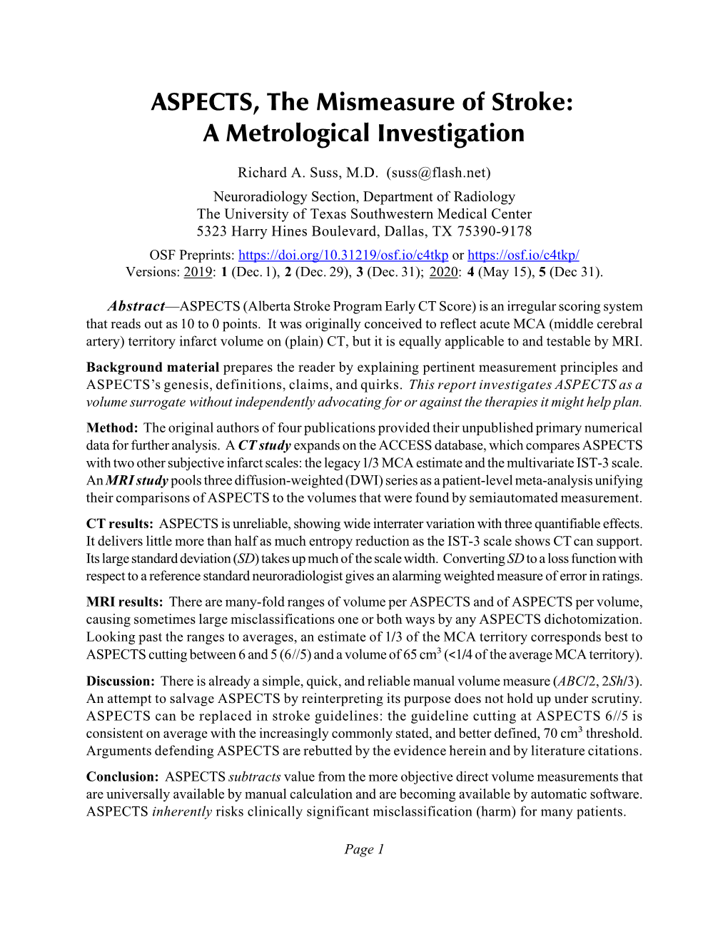 ASPECTS, the Mismeasure of Stroke: a Metrological Investigation