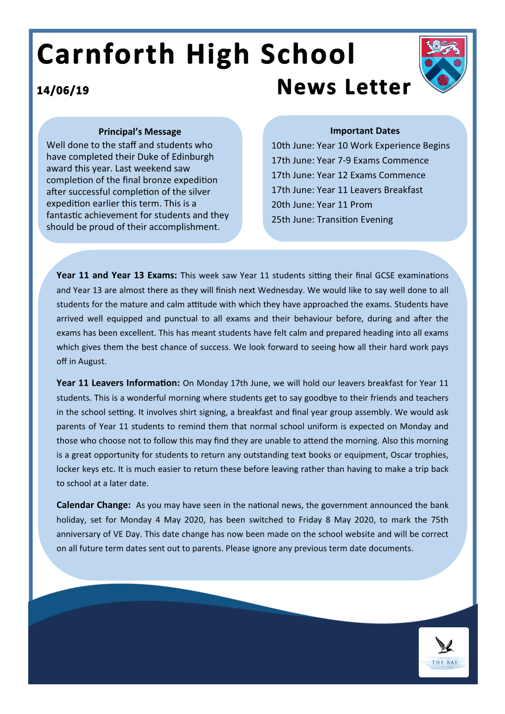 Important Dates 10Th June: Year 10 Work