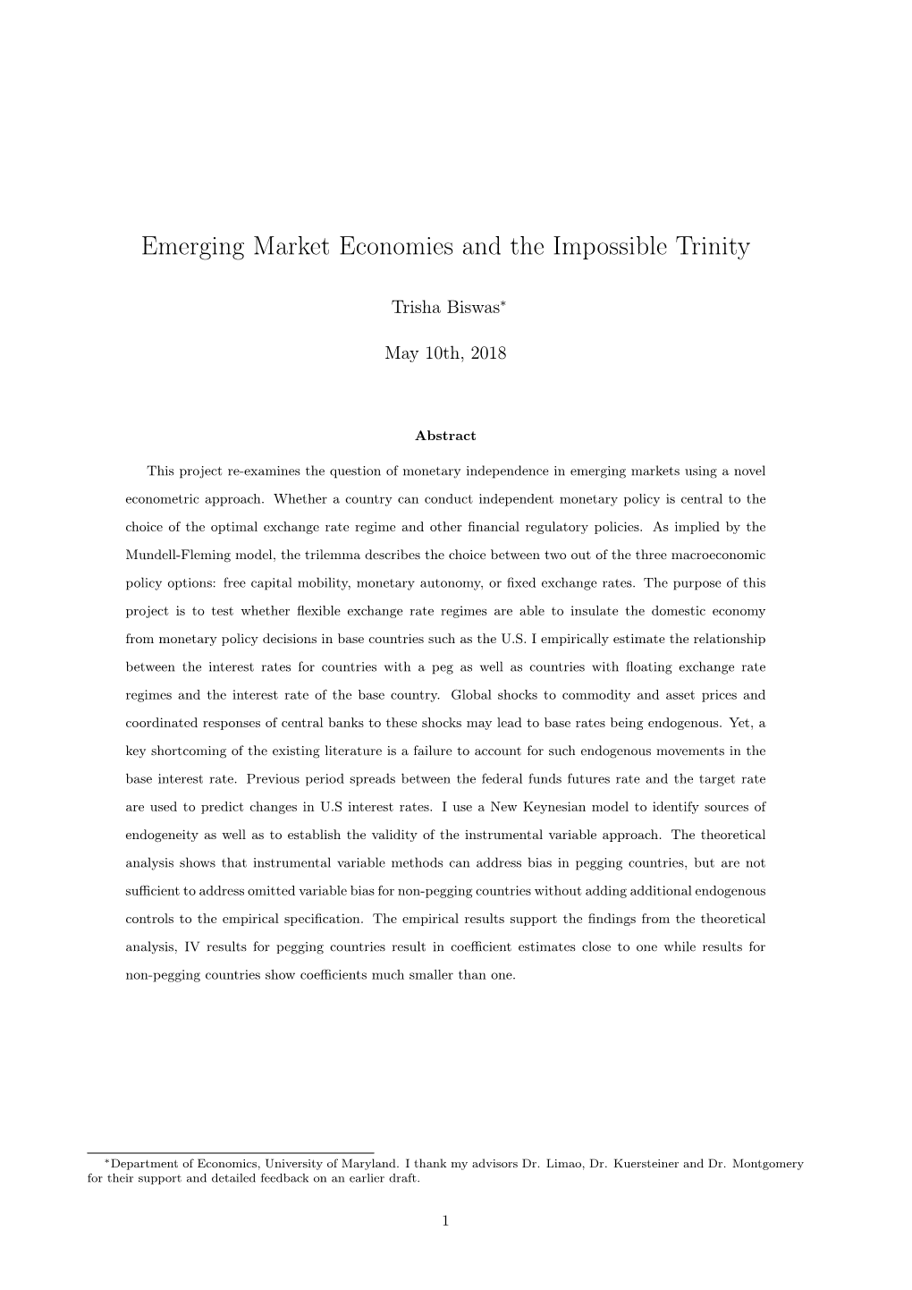 Emerging Market Economies and the Impossible Trinity