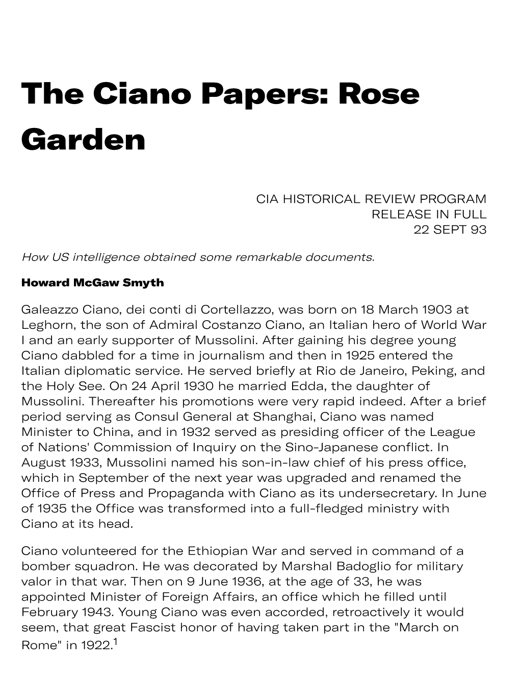 The Ciano Papers: Rose Garden