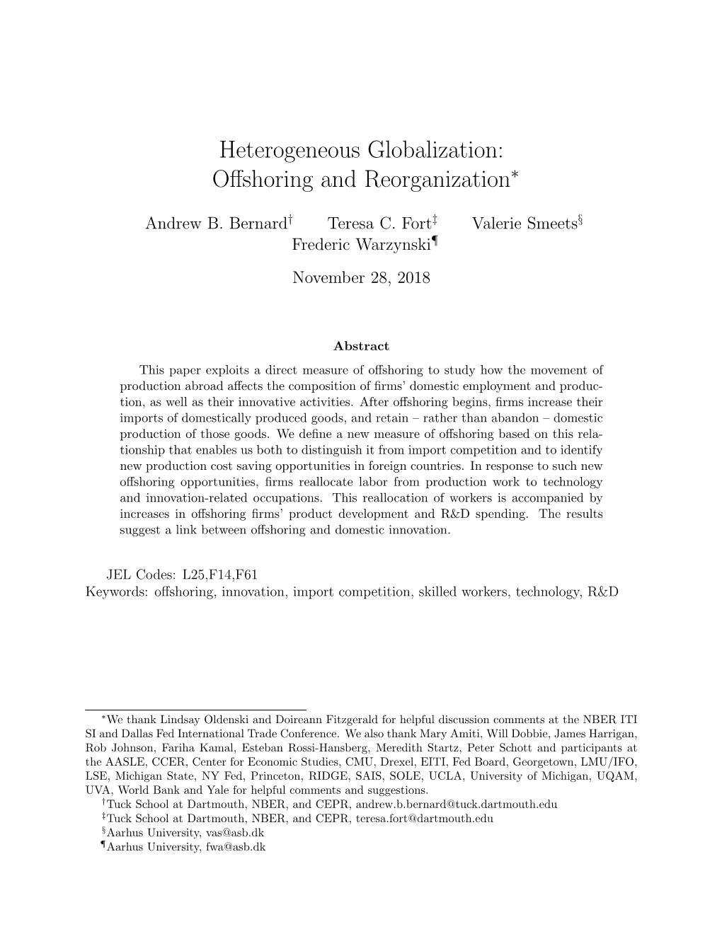 Heterogeneous Globalization: Offshoring and Reorganization