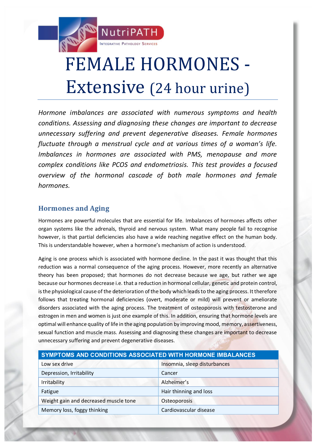 FEMALE HORMONES - Extensive (24 Hour Urine)