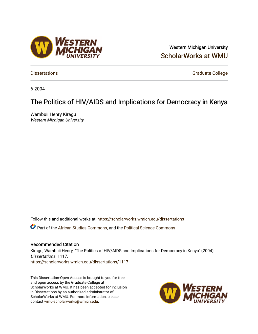 The Politics of HIV/AIDS and Implications for Democracy in Kenya