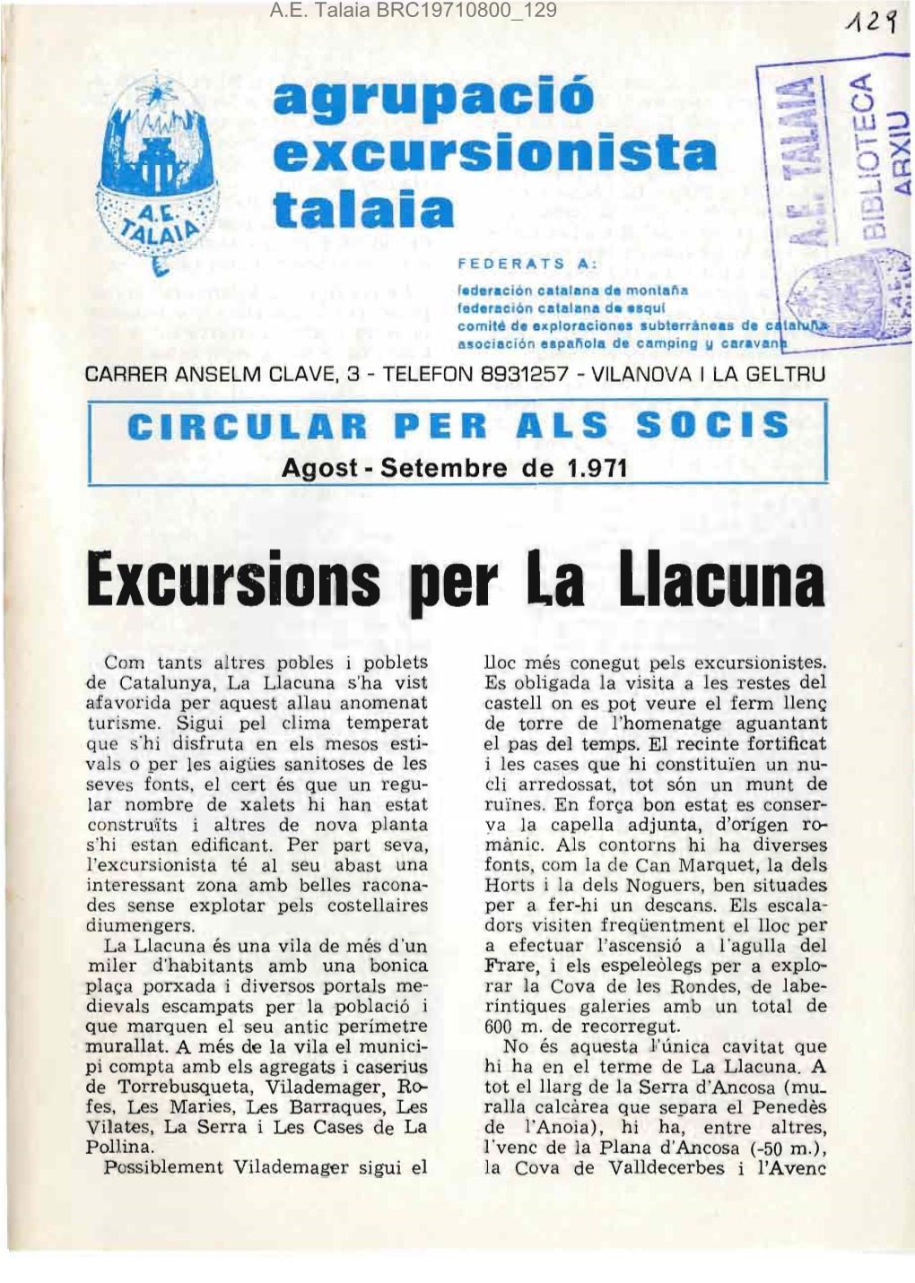 Exc R ·Ons Per La Llacuna