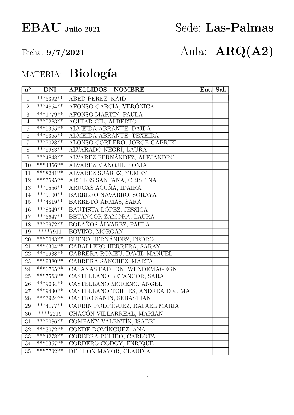 Sede: Las-Palmas Aula: ARQ(A2) MATERIA: Biolog´Ia