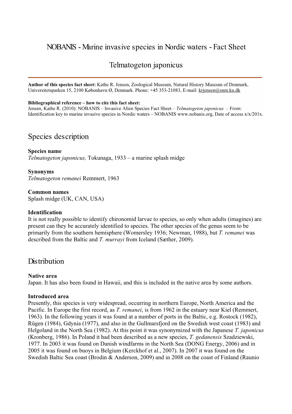 Marine Invasive Species in Nordic Waters - Fact Sheet