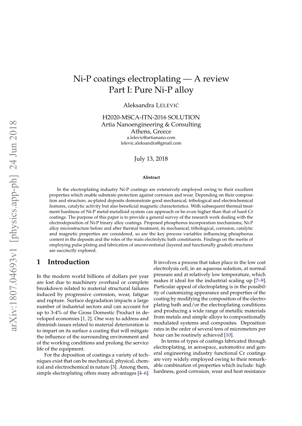 Ni-P Coatings Electroplating — a Review Part I: Pure Ni-P Alloy