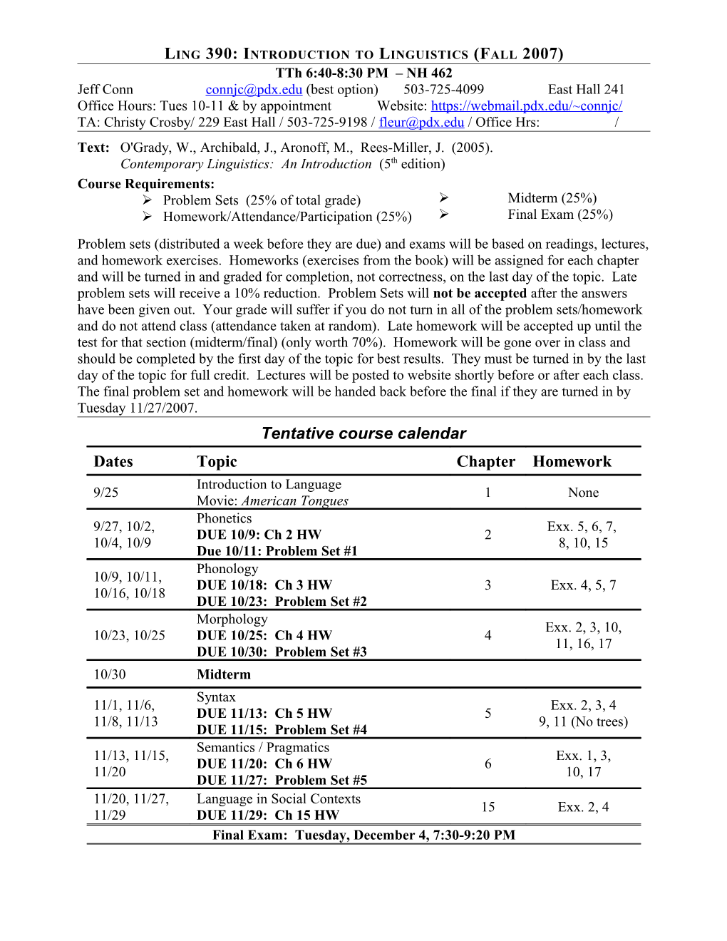 Syllabus for Sprint 1997