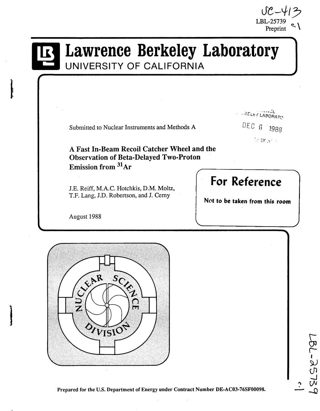 Lawrence Berkeley Laboratory UNIVERSITY of CALIFORNIA I