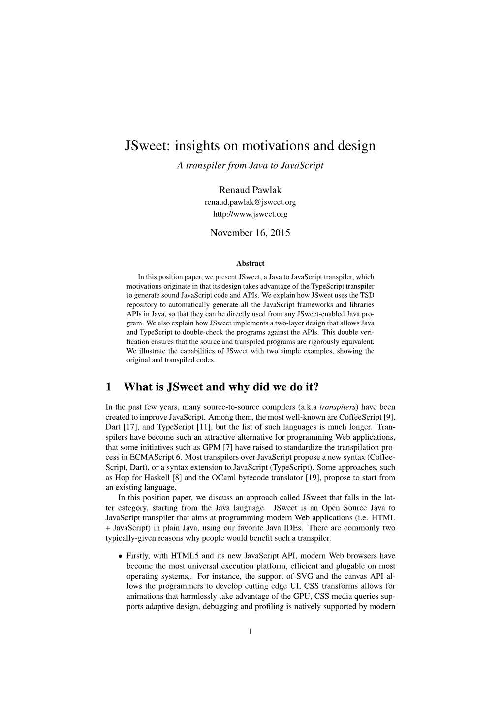 Insights on Motivations and Design a Transpiler from Java to Javascript