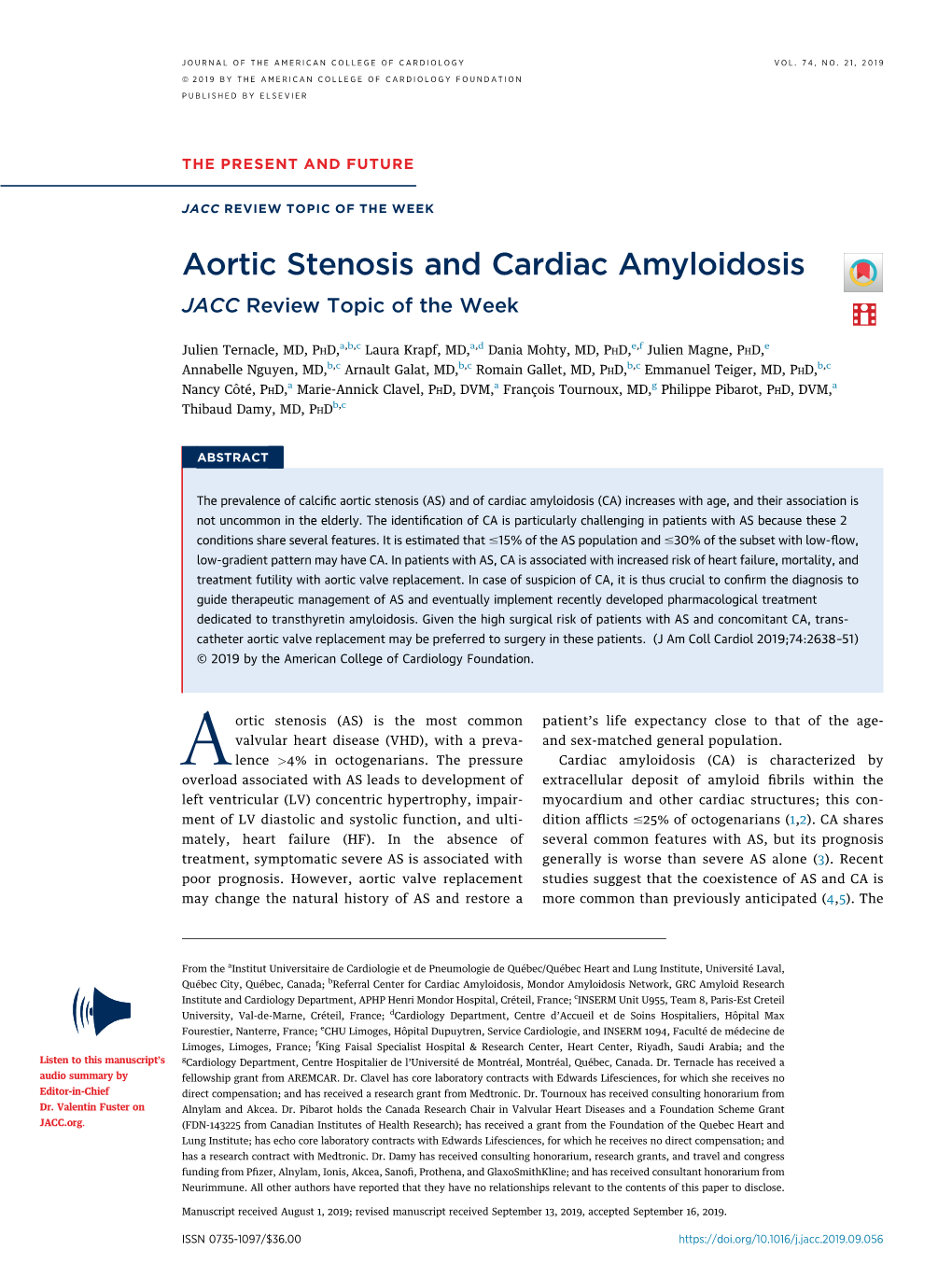 Aortic Stenosis and Cardiac Amyloidosis JACC Review Topic of the Week